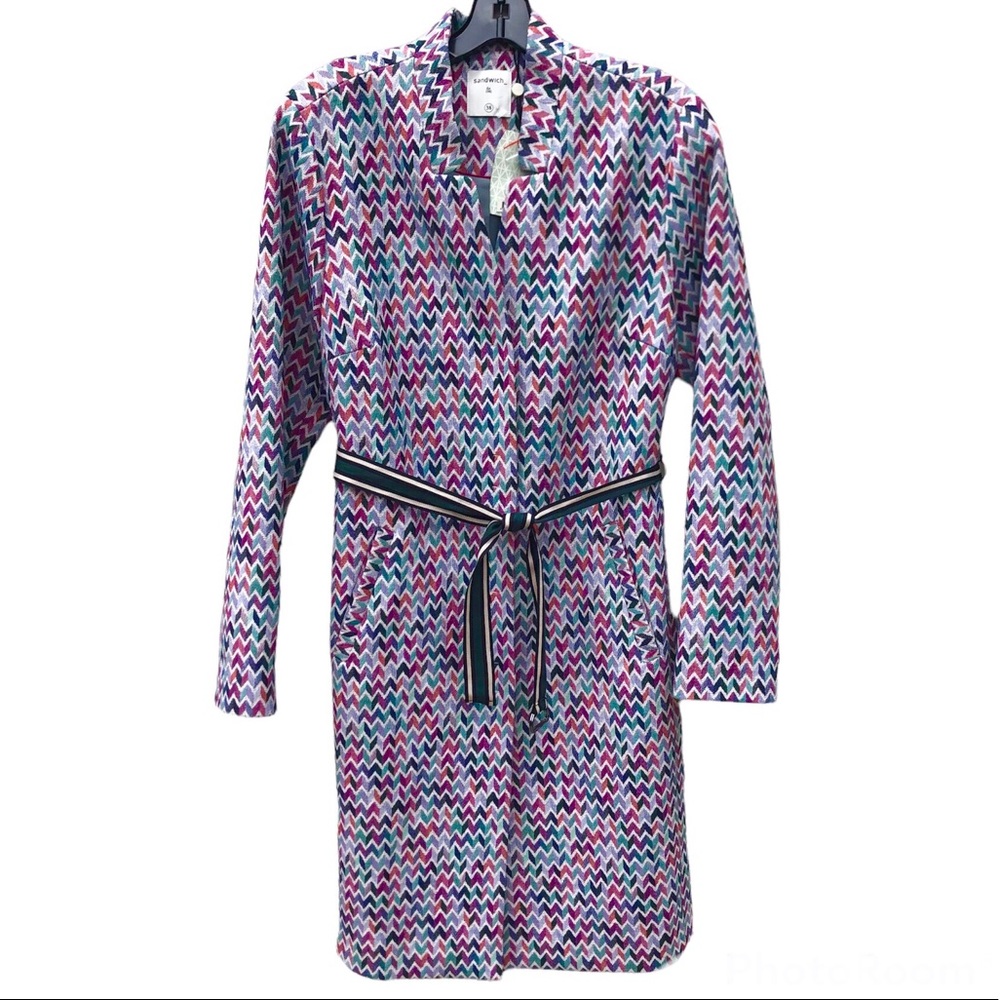 NWT SANDWICH Netherlands Unique Colorful Chevron Belted Coat Dress Size S $275